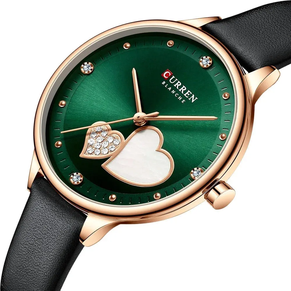 Elegant Leather Quartz Wristwatch with Rhinestone Watches for Female