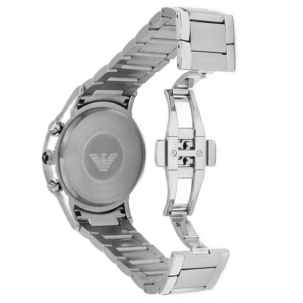 EMPORIO ARMANI Classic Silver Stainless Steel Black Dial Chronograph Quartz Watch for Gents - AR2434