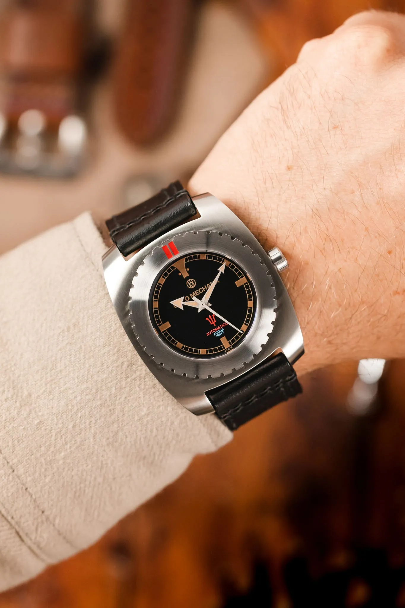 Enzo Mechana ACQUA 500m Peace Collection Automatic Watch - Gloss BLACK Dial (Non-Lumed)