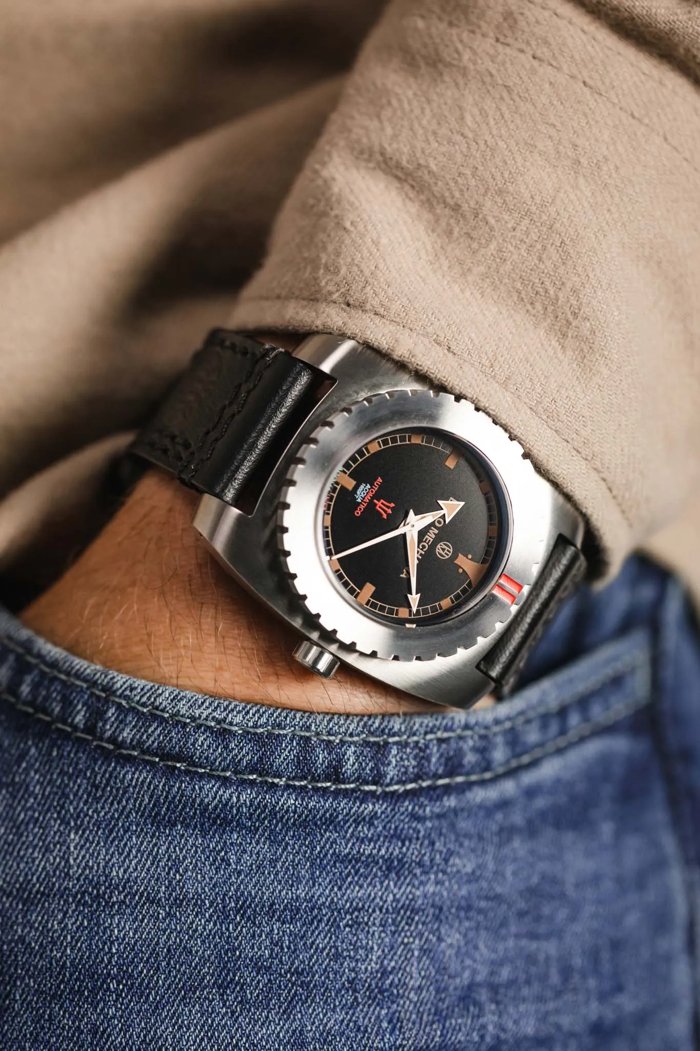 Enzo Mechana ACQUA 500m Peace Collection Automatic Watch - Gloss BLACK Dial (Non-Lumed)