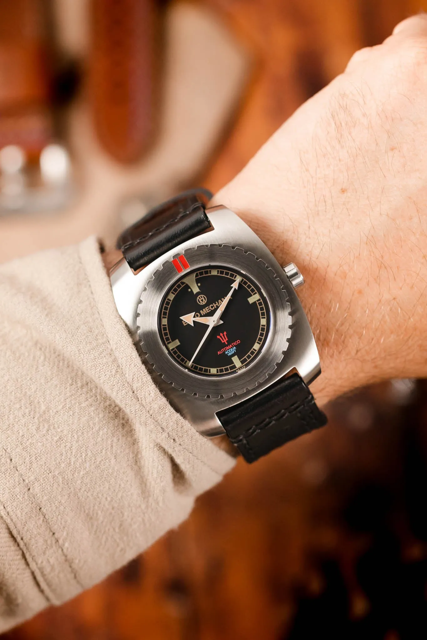 Enzo Mechana ACQUA 500m Peace Collection Automatic Watch - Matt BLACK Dial (Lumed)