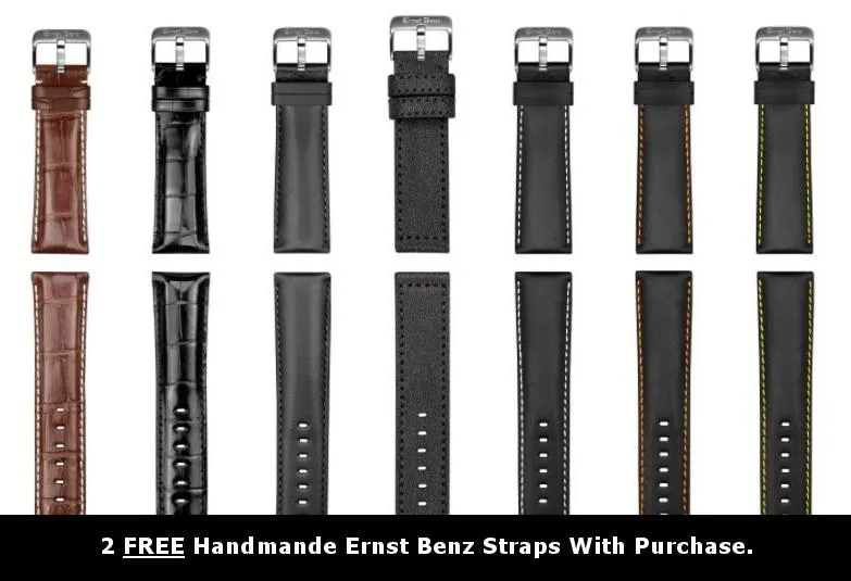 Ernst Benz Chronoscope 47mm Black - Orange Classic Alligator Strap Men's Watch GC10116