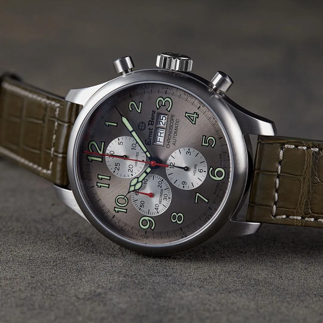 Ernst Benz GC10115 Men's 47mm Automatic Watch Slate Gray Dial Traditional Brown Leather Strap