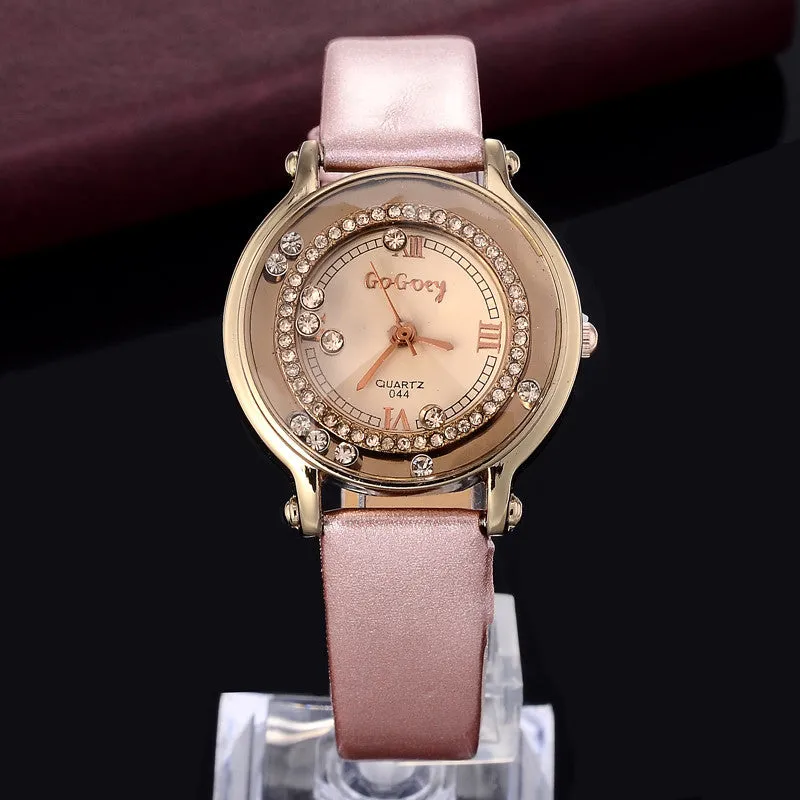 Fashion Leather Strap watch Women rhinestone watches Women Luxury quartz watch relogio feminino Female atmos clock