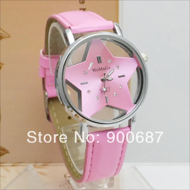 Fashion Women Watches Transparent Hollow Dial Star Watches Women's Quartz Watches Leather Band Womens Watches relogio feminino