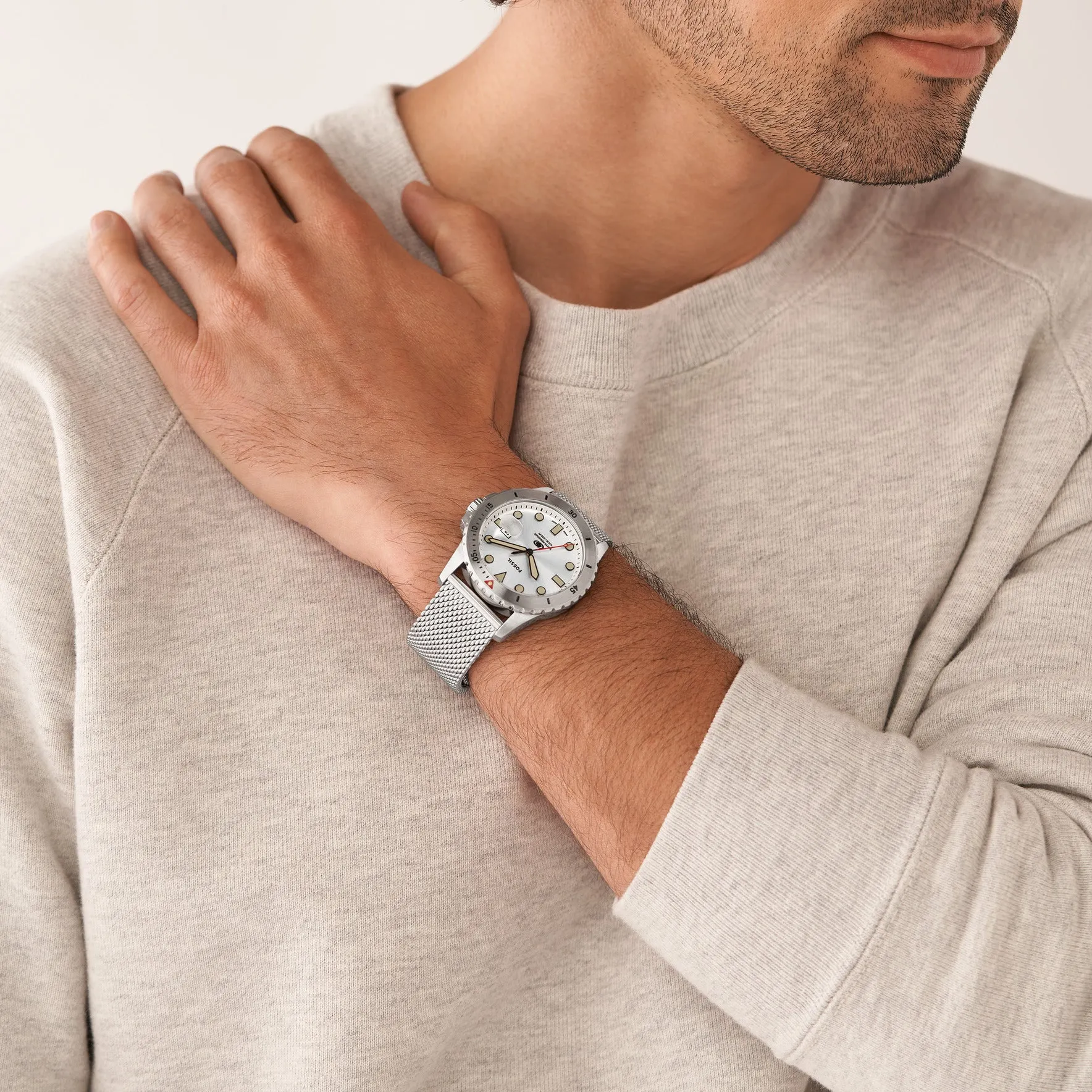 Fossil Blue Three-Hand Date Stainless Steel Mesh Watch