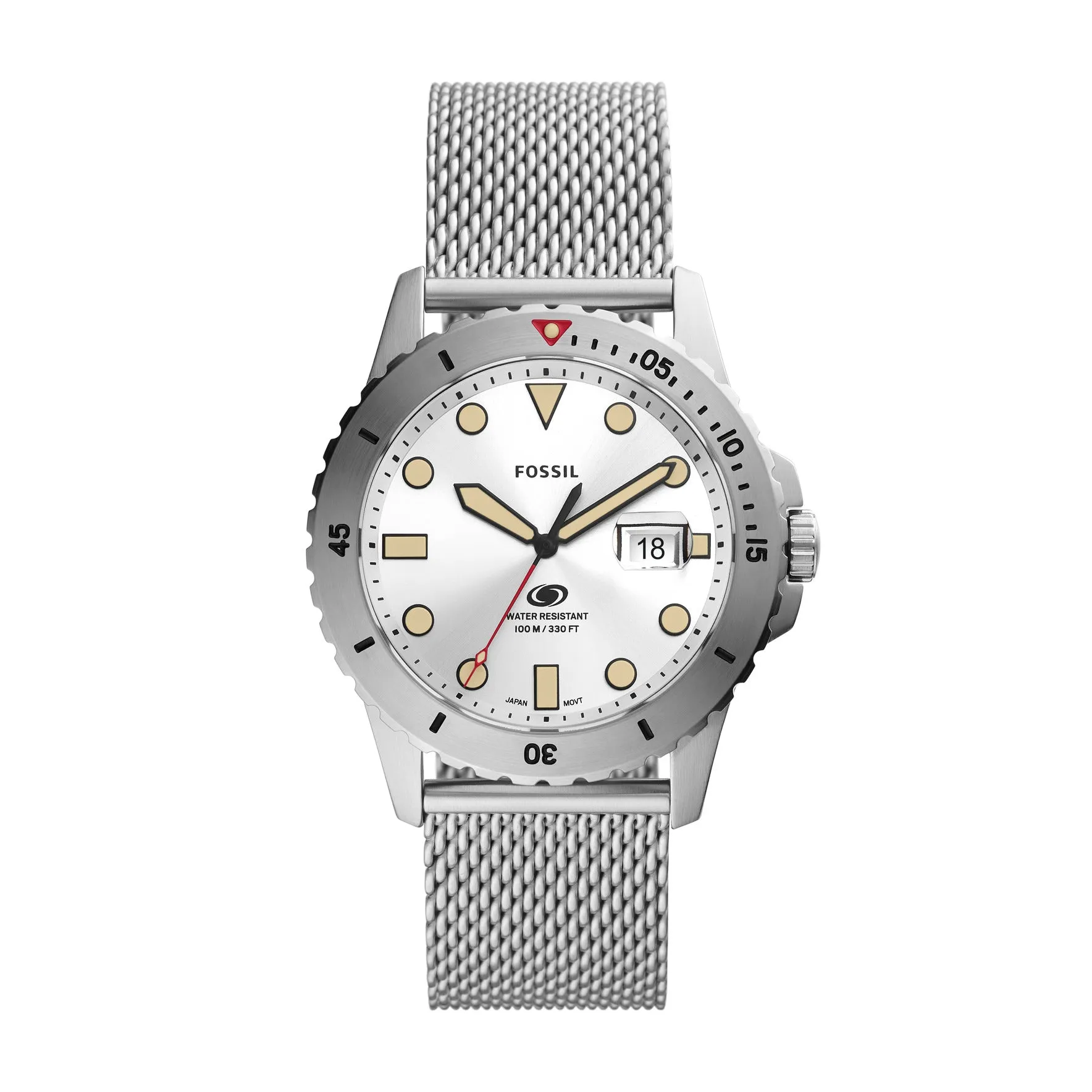 Fossil Blue Three-Hand Date Stainless Steel Mesh Watch