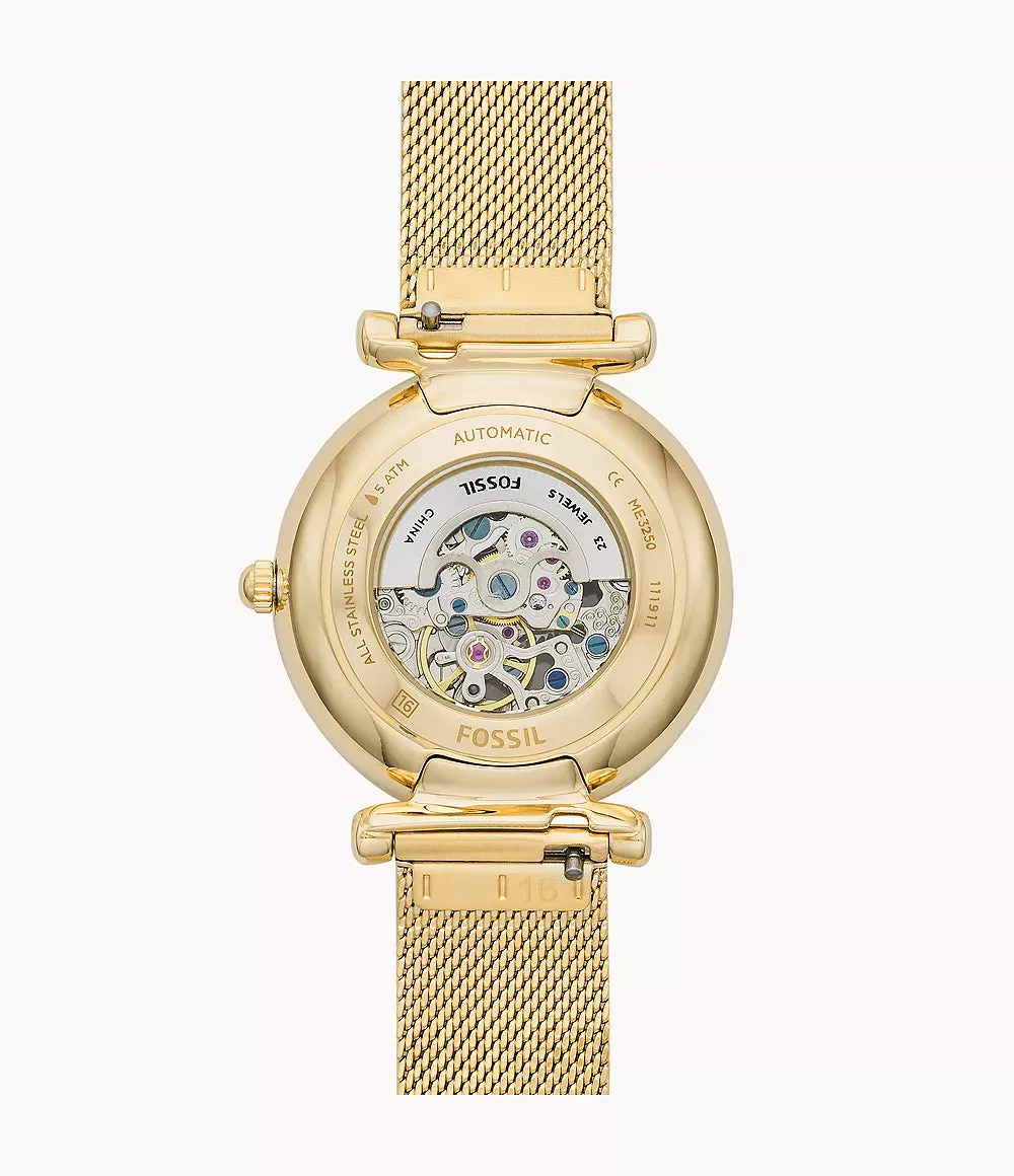 Fossil Carlie Automatic Gold-Tone Stainless Steel Mesh 35mm Ladies Watch