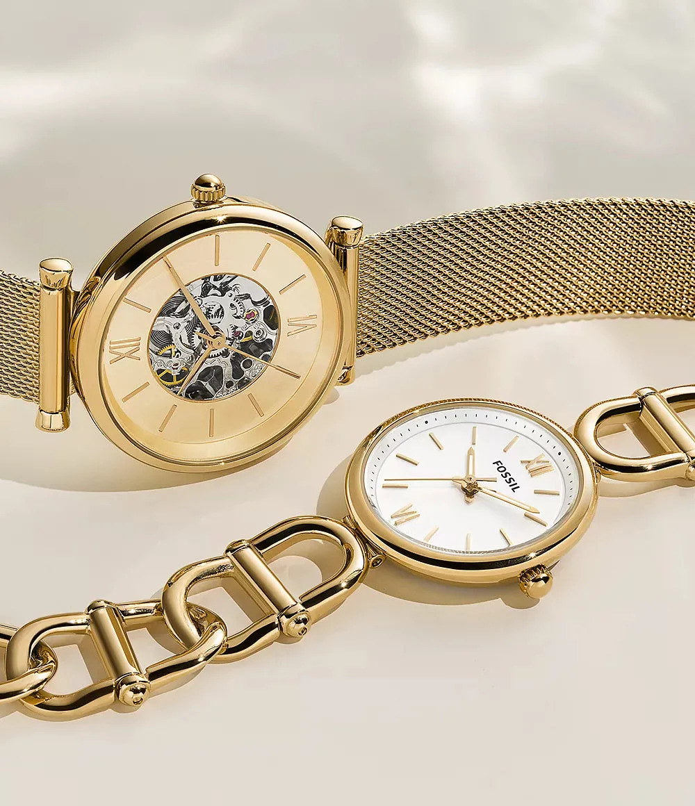 Fossil Carlie Automatic Gold-Tone Stainless Steel Mesh 35mm Ladies Watch