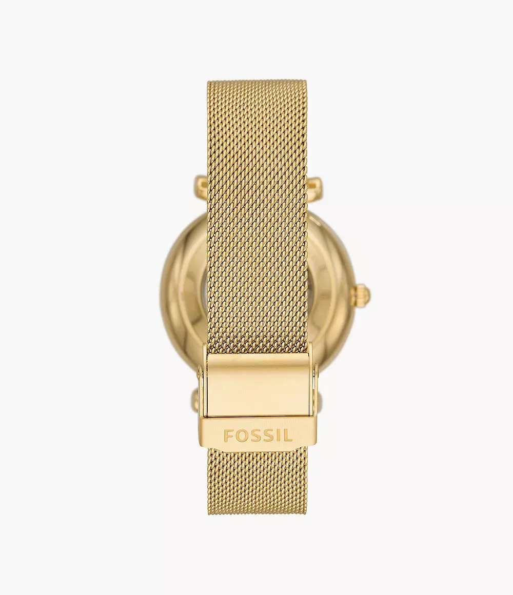 Fossil Carlie Automatic Gold-Tone Stainless Steel Mesh 35mm Ladies Watch