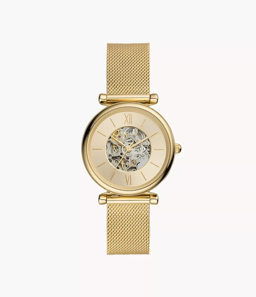Fossil Carlie Automatic Gold-Tone Stainless Steel Mesh 35mm Ladies Watch