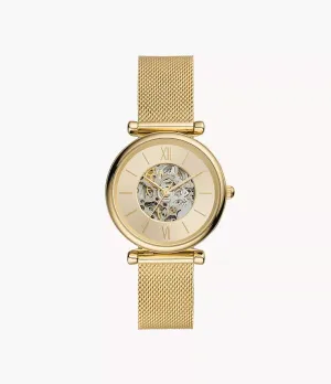 Fossil Carlie Automatic Gold-Tone Stainless Steel Mesh 35mm Ladies Watch