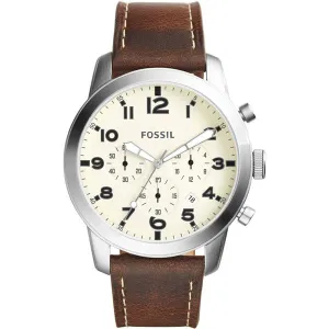 Fossil Pilot 54 Brown Leather Strap Cream Dial Chronograph Quartz Watch for Gents - FS5146