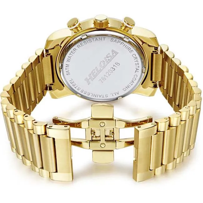 Golden Plated Stainless Steel with Golden Dial Chronos Watch  For Men - Heloisa 76120318