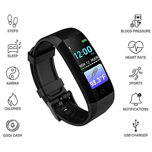 GOQii Smart Vital Fitness 3.0 Body Temperature and Body Composition Monitor Fitness Band/ Smartwatch with 3 Months Personal Coaching (Black)