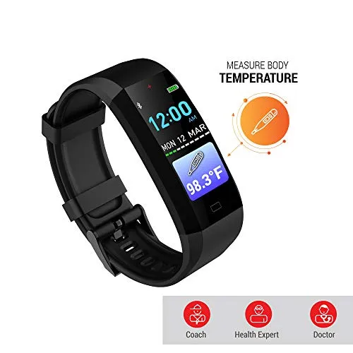 GOQii Smart Vital Fitness 3.0 Body Temperature and Body Composition Monitor Fitness Band/ Smartwatch with 3 Months Personal Coaching (Black)