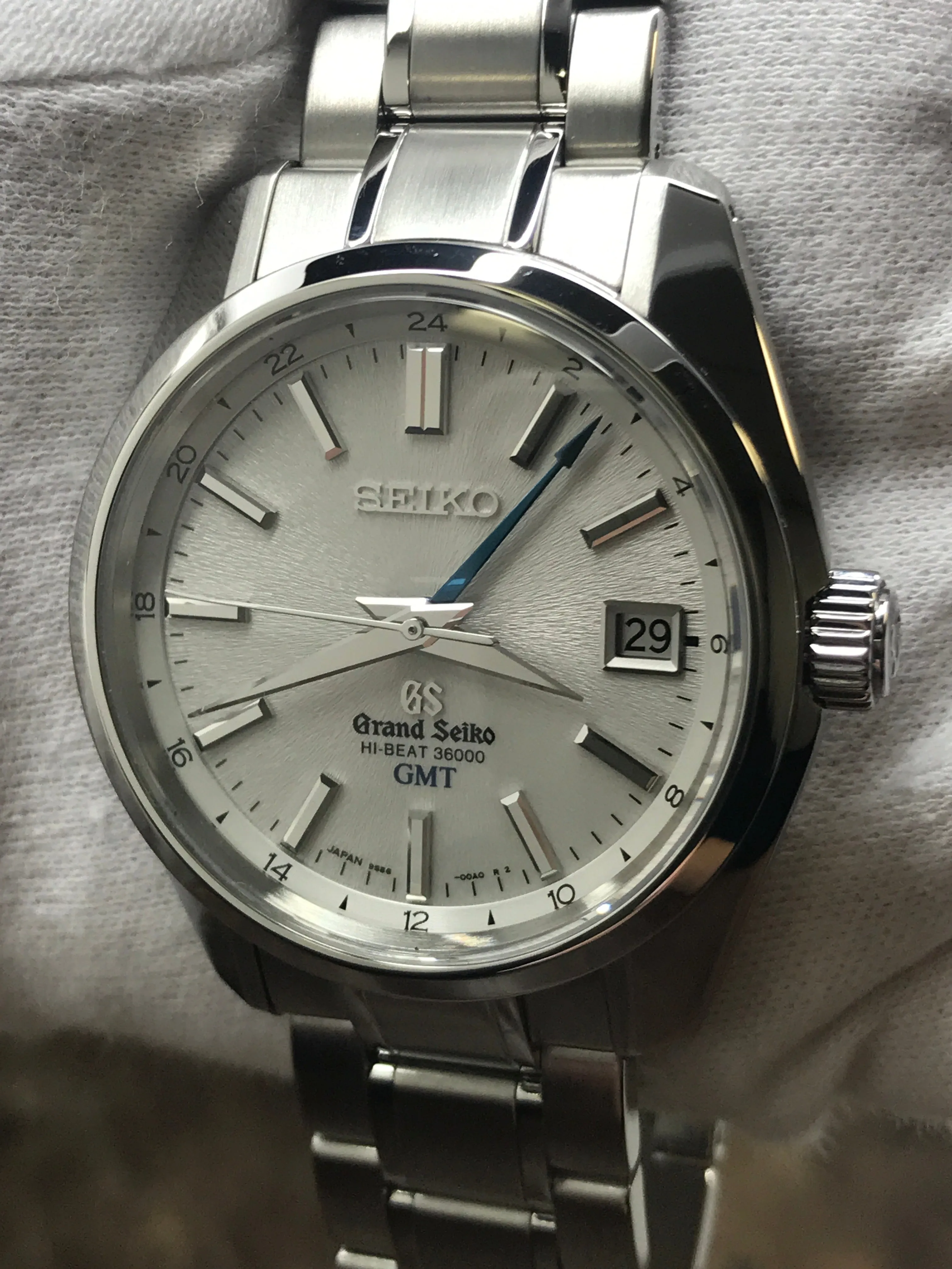Grand Seiko Hi-Beat GMT SBGJ001 Silver Dial Automatic Men's Watch