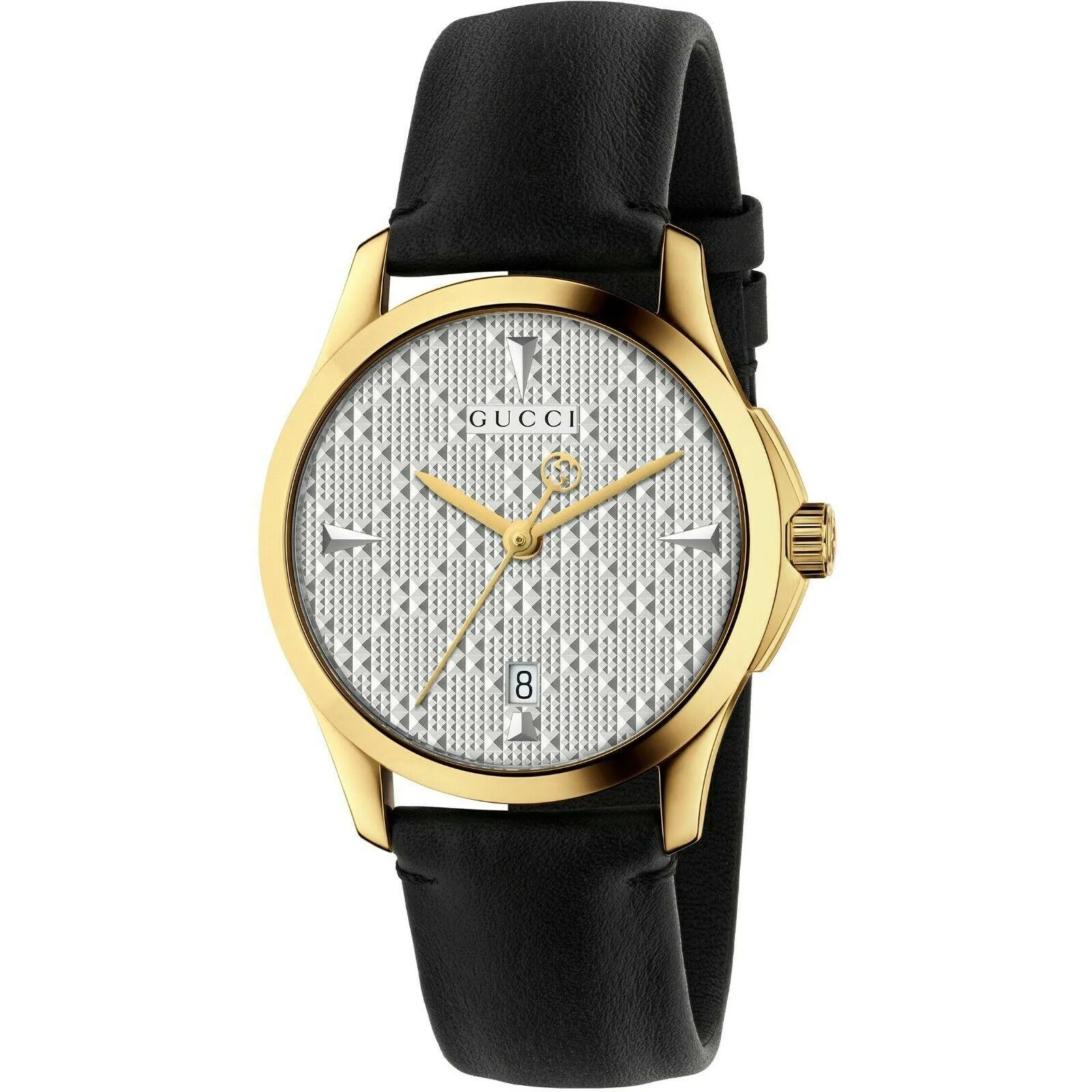 Gucci G-Timeless Silver Dial Black Leather Men's Watch YA1264027