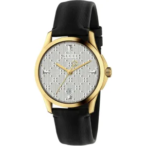 Gucci G-Timeless Silver Dial Black Leather Men's Watch YA1264027