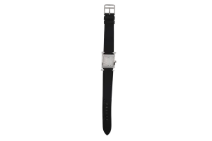 HERMES H.HEURE PM WATCH SILVER BLACK STRAP WITH CERT & BOX