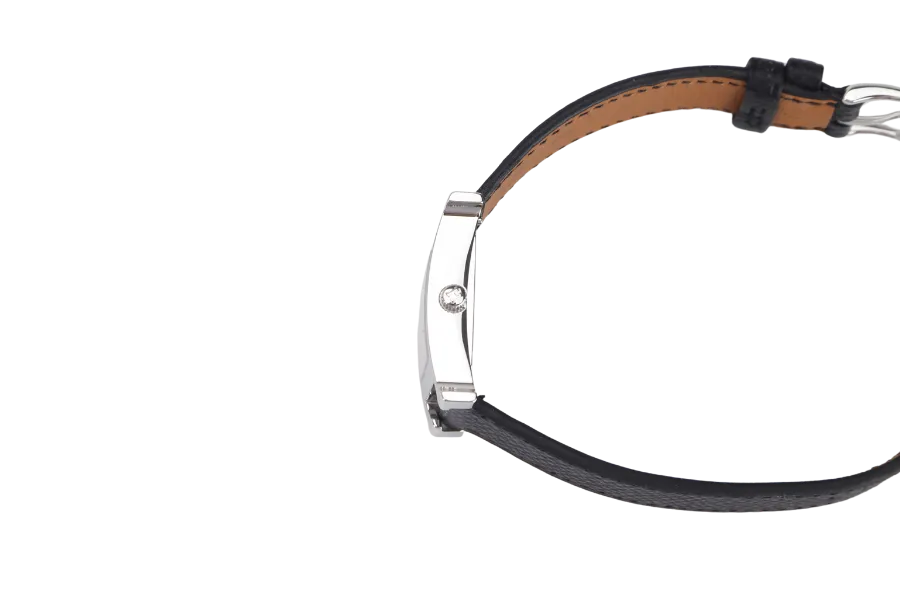 HERMES H.HEURE PM WATCH SILVER BLACK STRAP WITH CERT & BOX