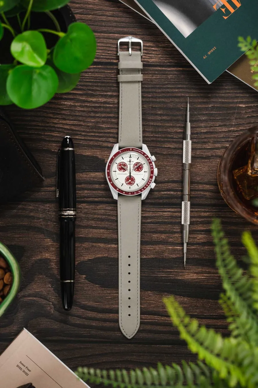 Hirsch OSIRIS Calf Leather with Nubuck Effect Watch Strap in GREY