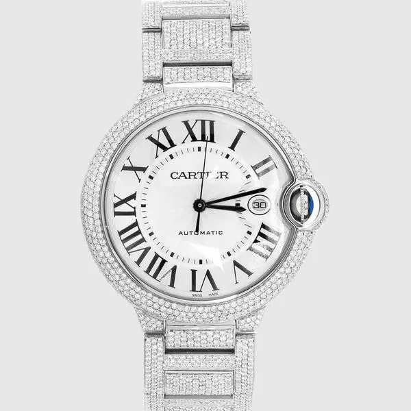 Iced Out Ballon de Cartier 42mm Stainless Steel Watch 25.2ct.
