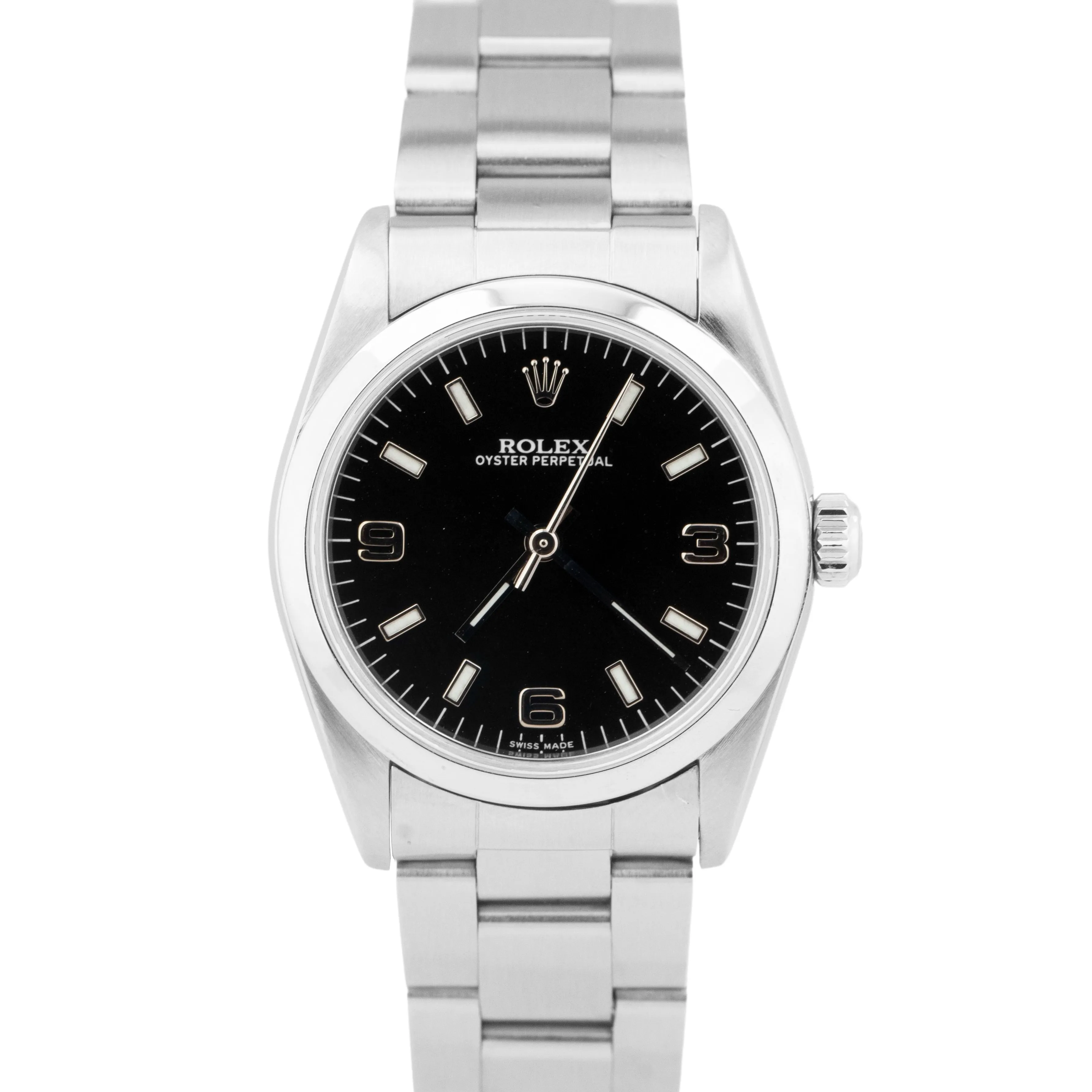 Ladies Rolex Oyster Perpetual Black Arabic 31mm Stainless Oyster Watch 77080