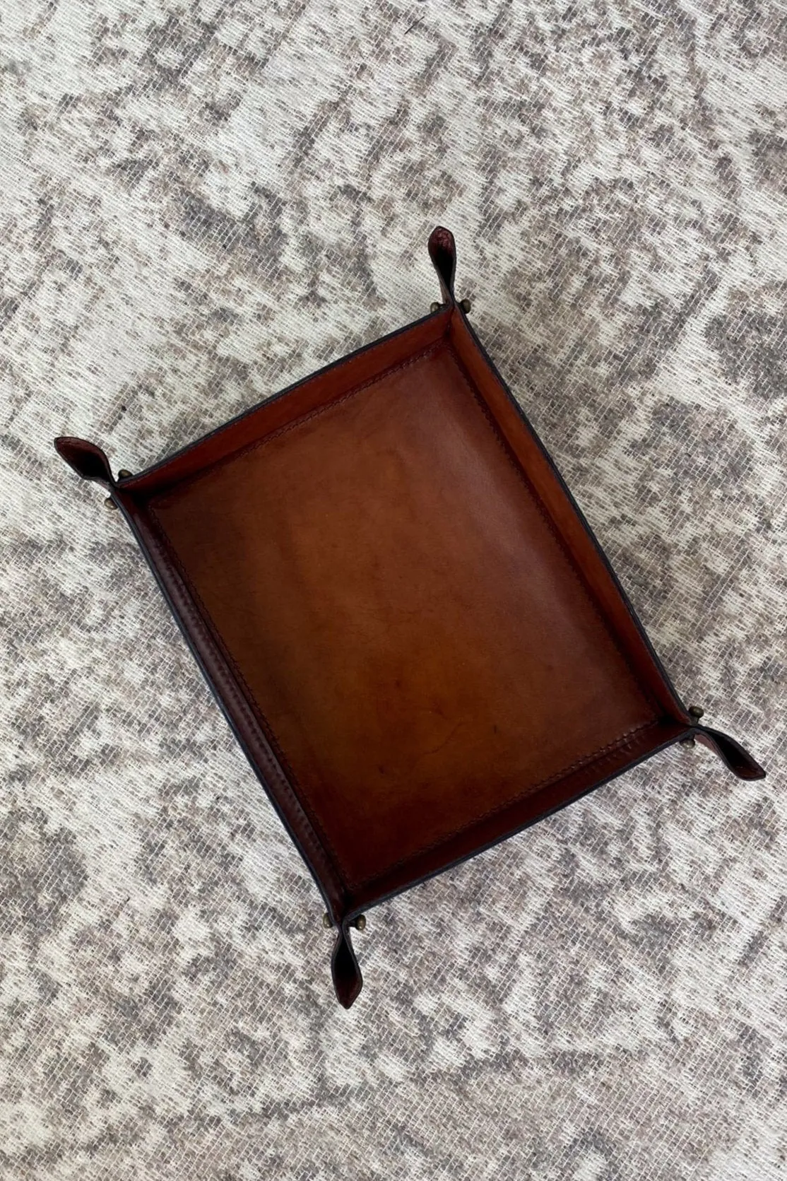 Large Tan Leather Domed Tray
