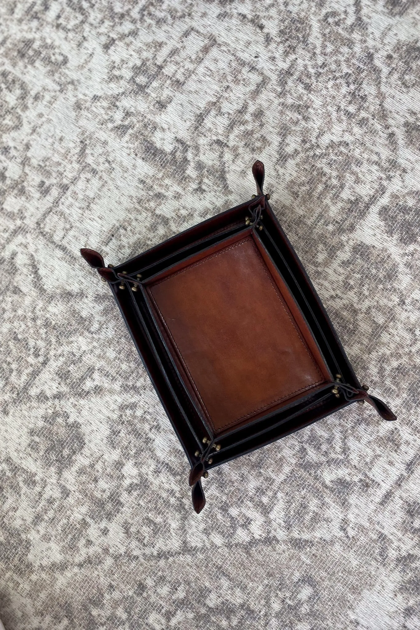 Large Tan Leather Domed Tray