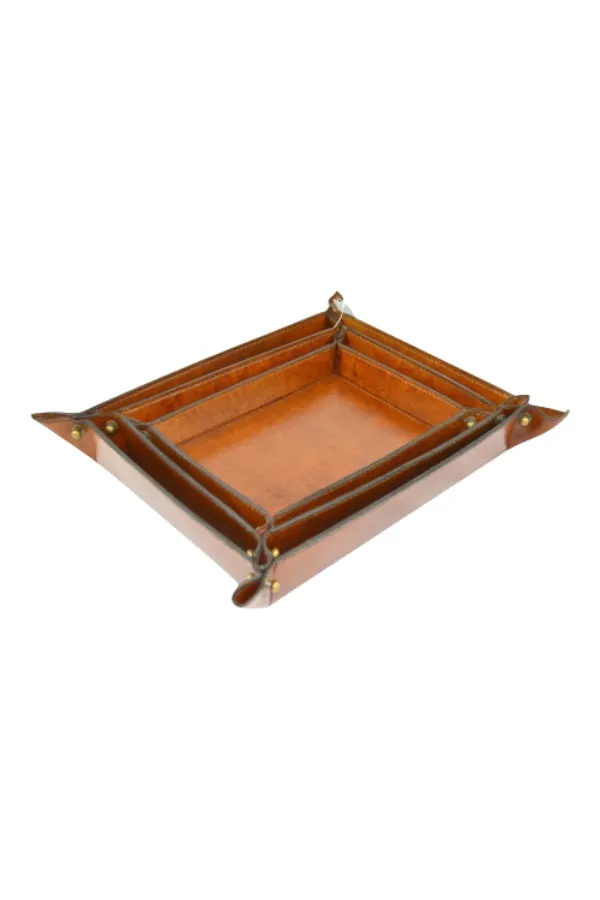 Large Tan Leather Domed Tray