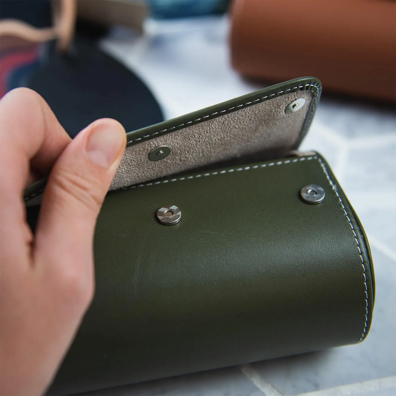 LEATHER WATCH ROLL – BROWN LYCHEE