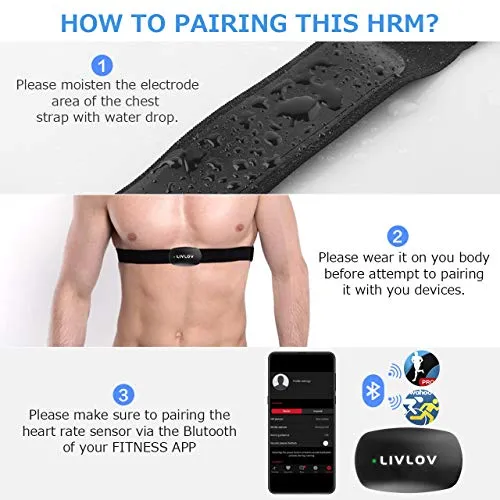 LIVLOV V6 Heart Rate Monitor Chest Strap Fitness Tracker IP67 Waterproof for Wahoo, Polar Beat, Strava, Zwift, Nike  Run Club, Support Bluetooth 5.0 and ANT , iPhone & Android Compatible