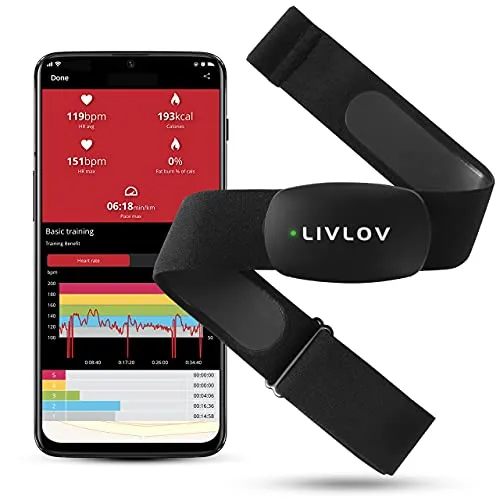 LIVLOV V6 Heart Rate Monitor Chest Strap Fitness Tracker IP67 Waterproof for Wahoo, Polar Beat, Strava, Zwift, Nike  Run Club, Support Bluetooth 5.0 and ANT , iPhone & Android Compatible