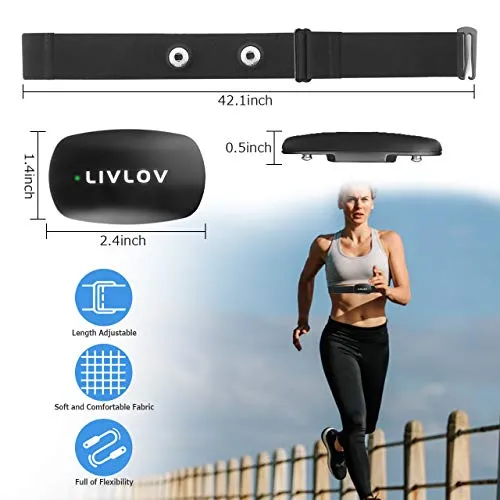 LIVLOV V6 Heart Rate Monitor Chest Strap Fitness Tracker IP67 Waterproof for Wahoo, Polar Beat, Strava, Zwift, Nike  Run Club, Support Bluetooth 5.0 and ANT , iPhone & Android Compatible