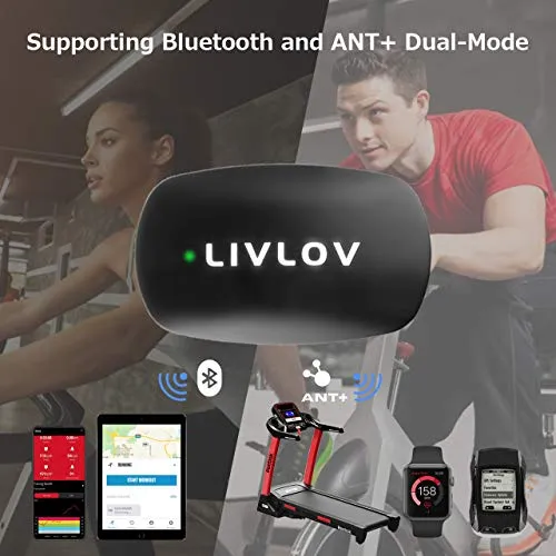 LIVLOV V6 Heart Rate Monitor Chest Strap Fitness Tracker IP67 Waterproof for Wahoo, Polar Beat, Strava, Zwift, Nike  Run Club, Support Bluetooth 5.0 and ANT , iPhone & Android Compatible