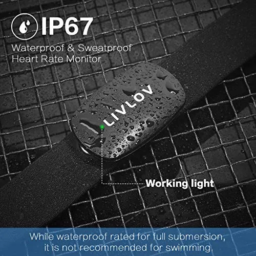 LIVLOV V6 Heart Rate Monitor Chest Strap Fitness Tracker IP67 Waterproof for Wahoo, Polar Beat, Strava, Zwift, Nike  Run Club, Support Bluetooth 5.0 and ANT , iPhone & Android Compatible