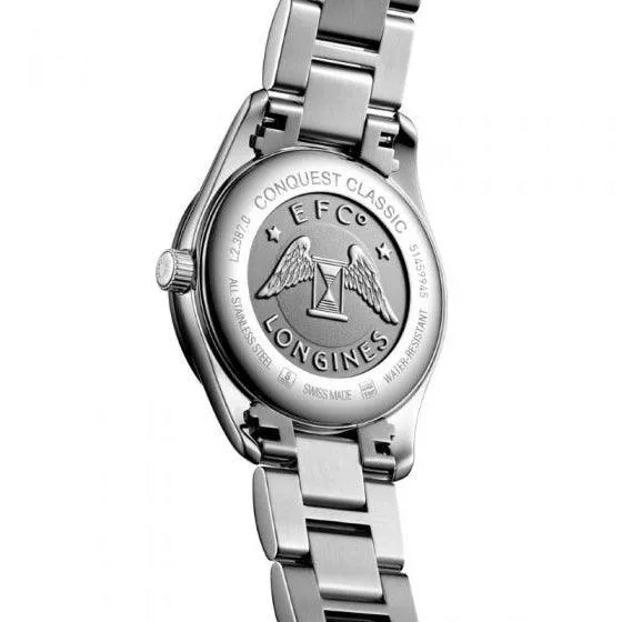 LONGINES CONQUEST CLASSIC 36mm Watch Black Diamonds Quartz Steel L2.387.0.57.6