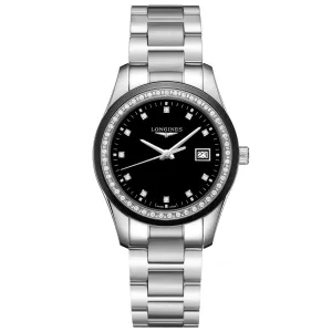 LONGINES CONQUEST CLASSIC 36mm Watch Black Diamonds Quartz Steel L2.387.0.57.6