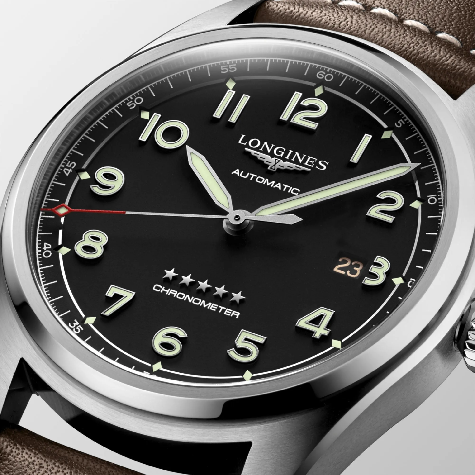 Longines Spirit 42mm Chronometer Black Dial Leather Strap Men's Watch L38114530
