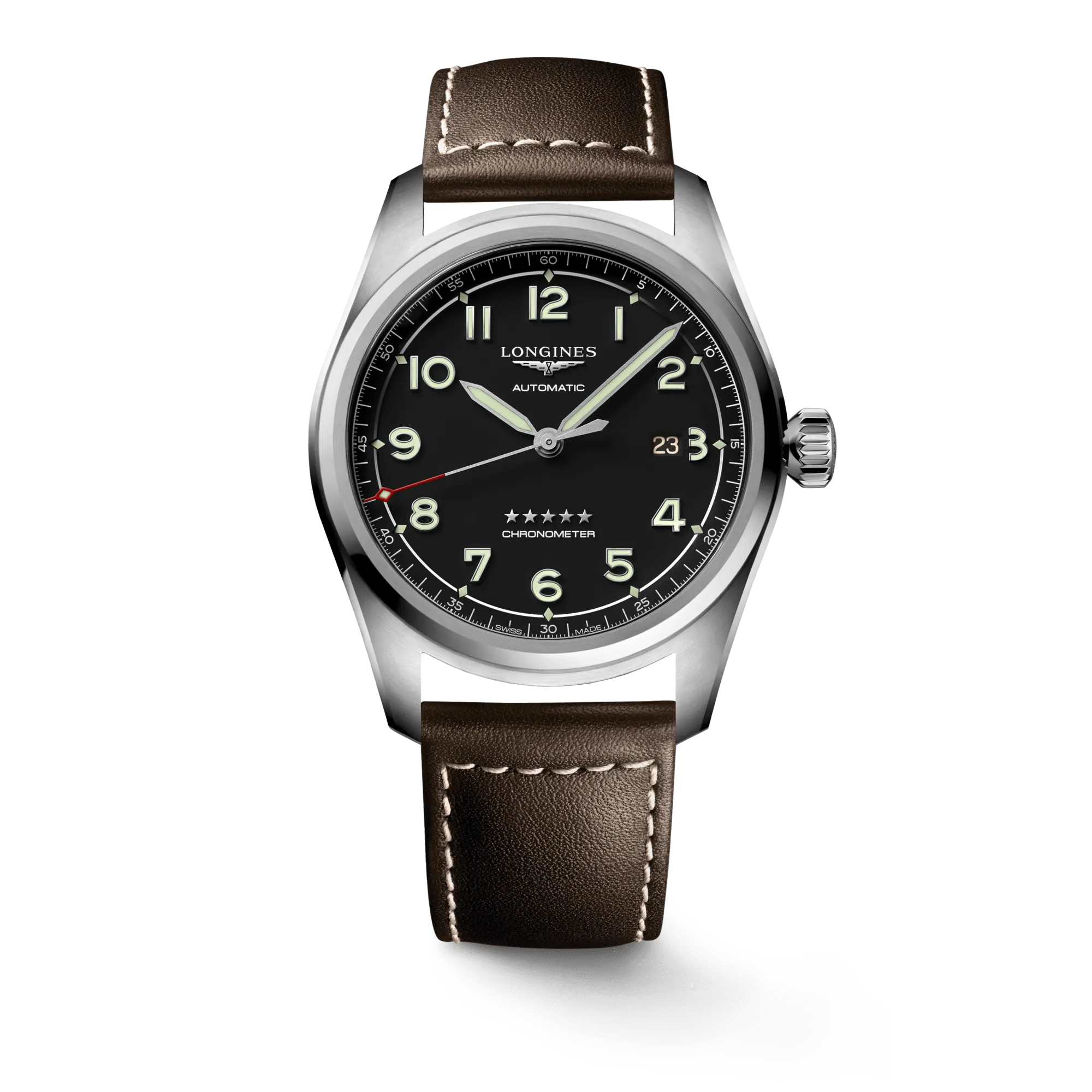 Longines Spirit 42mm Chronometer Black Dial Leather Strap Men's Watch L38114530