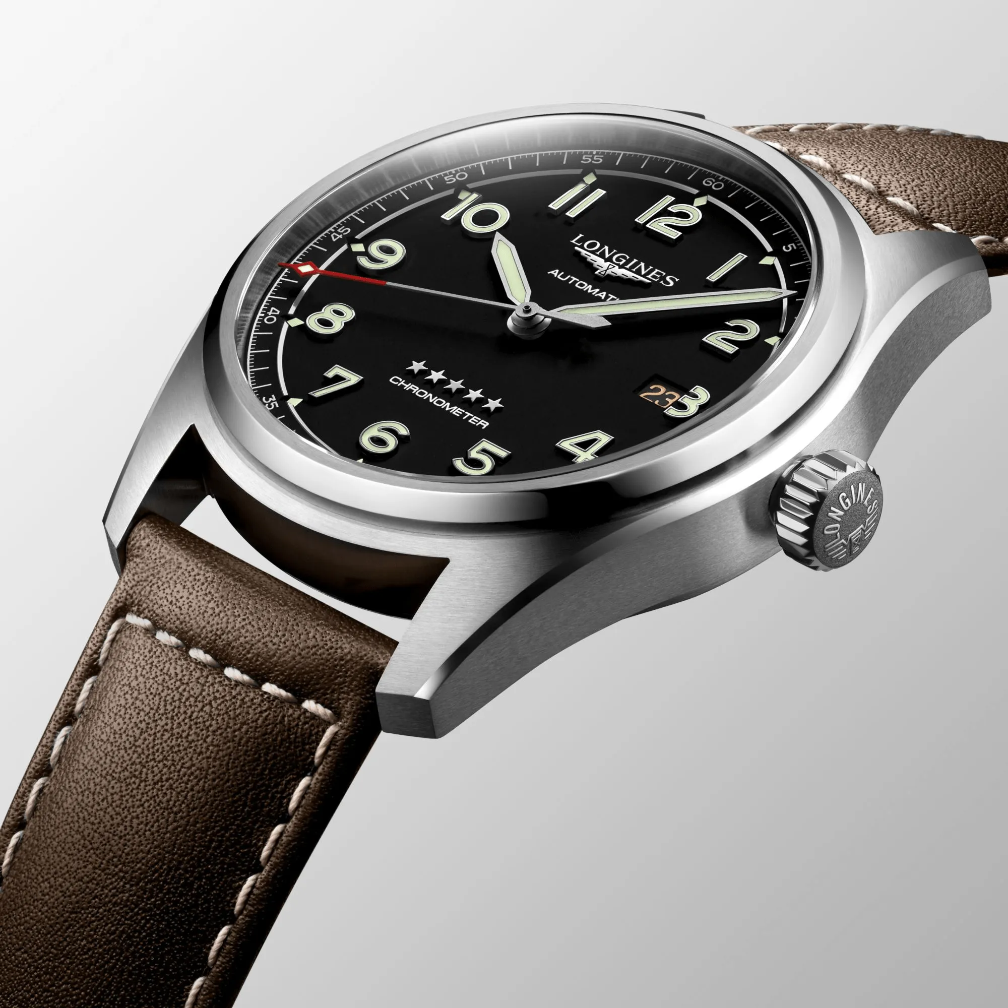 Longines Spirit 42mm Chronometer Black Dial Leather Strap Men's Watch L38114530