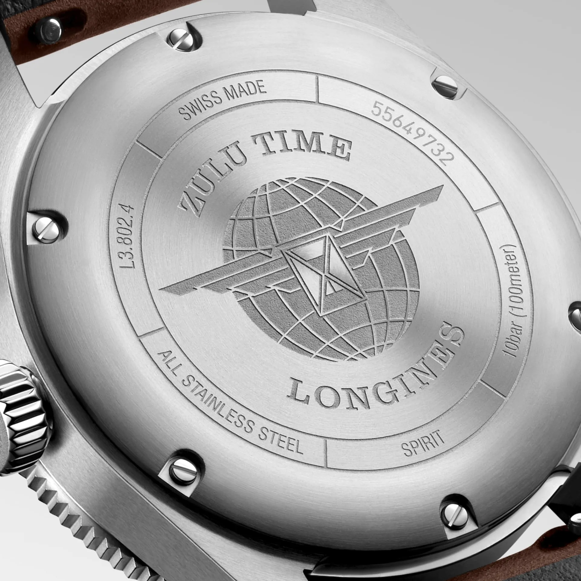 Longines Spirit Zulu Time 39mm Black Dial GMT Leather Men's Watch L38024532