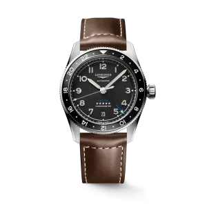 Longines Spirit Zulu Time 39mm Black Dial GMT Leather Men's Watch L38024532