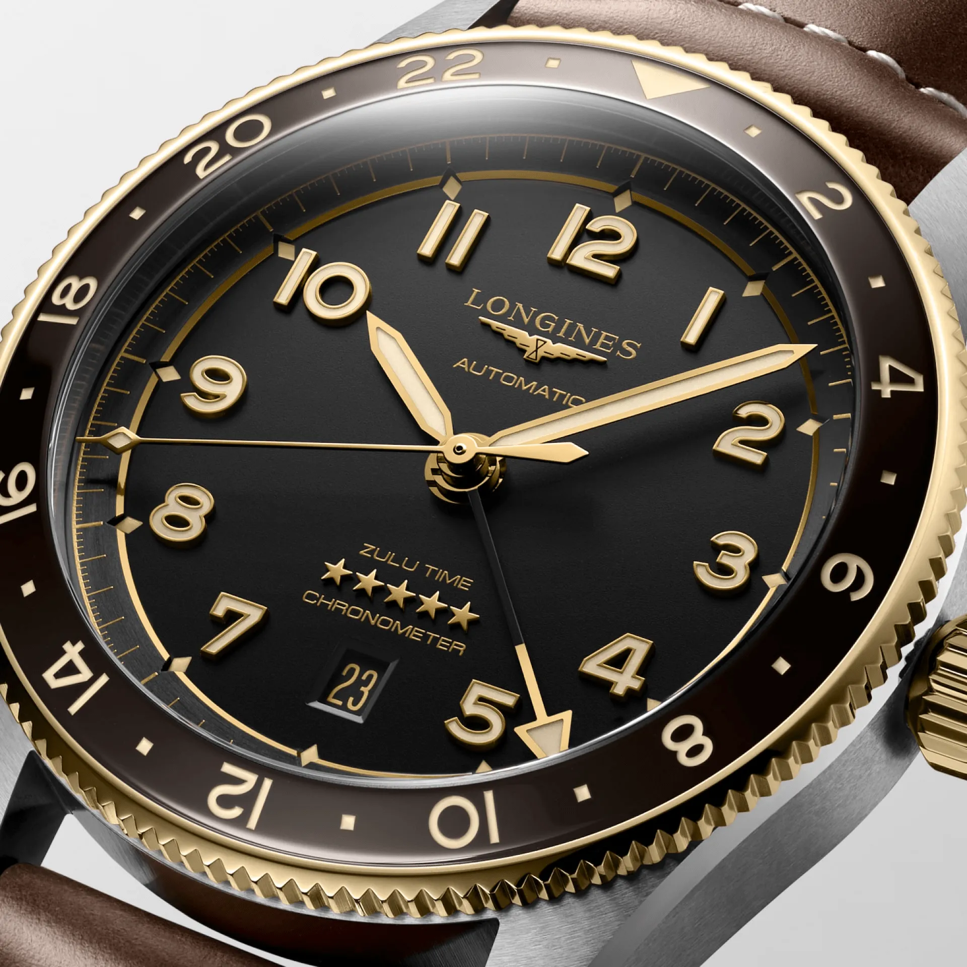 Longines Spirit Zulu Time 42mm Black Dial GMT 18K Men's Watch L38125532