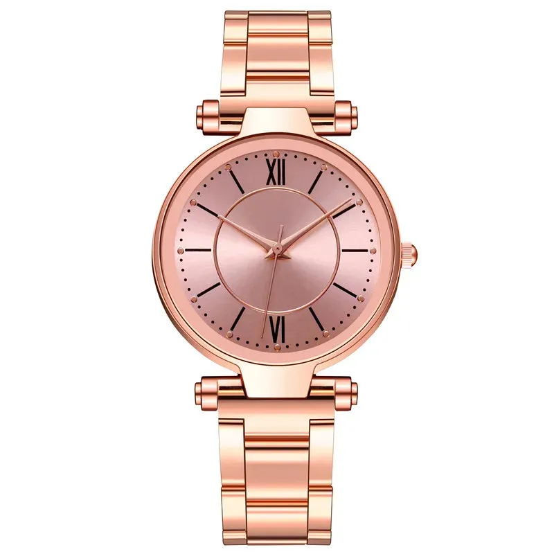 Luxury Rose Gold Stainless Steel Watches Female Classic Round Dial Quartz Watch Women Business Wristwatches Wrist Jewelry Reloj, Rose Quartz Watch for Women