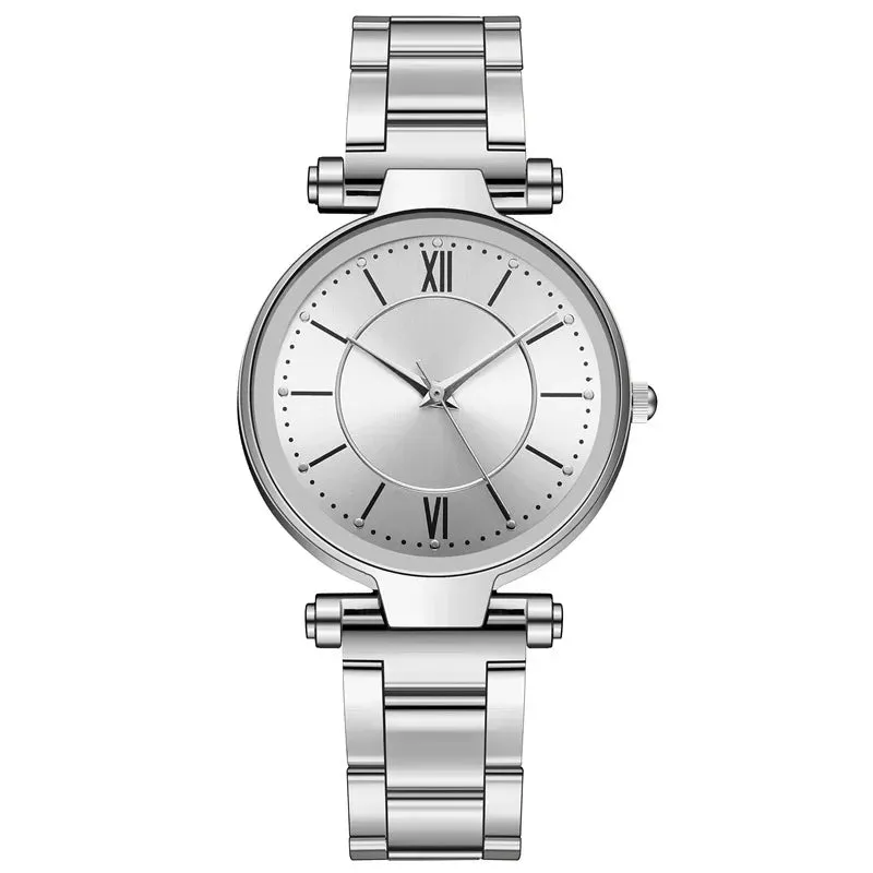 Luxury Rose Gold Stainless Steel Watches Female Classic Round Dial Quartz Watch Women Business Wristwatches Wrist Jewelry Reloj, Rose Quartz Watch for Women