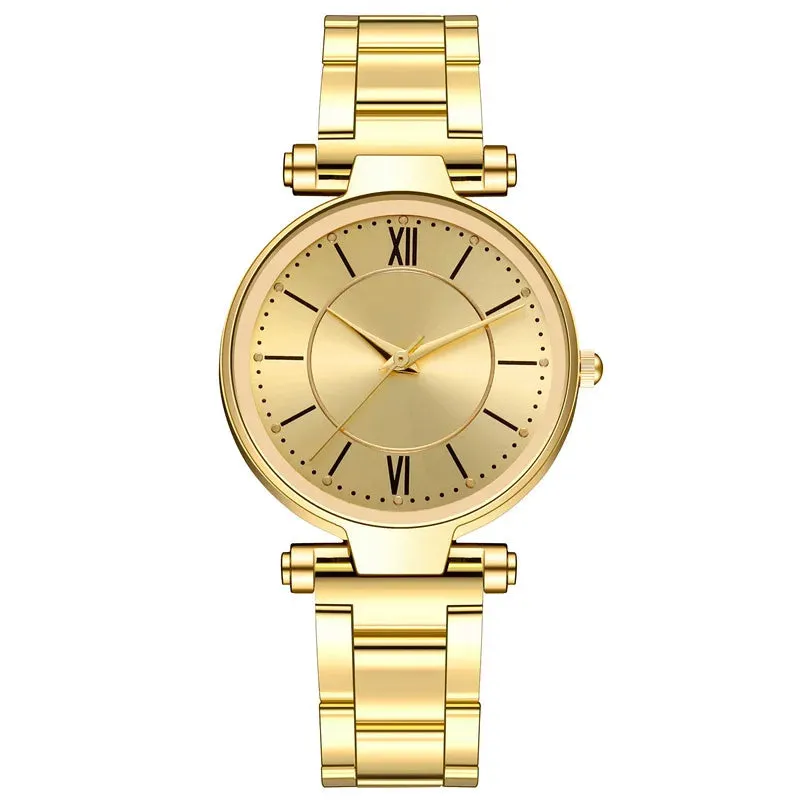 Luxury Rose Gold Stainless Steel Watches Female Classic Round Dial Quartz Watch Women Business Wristwatches Wrist Jewelry Reloj, Rose Quartz Watch for Women
