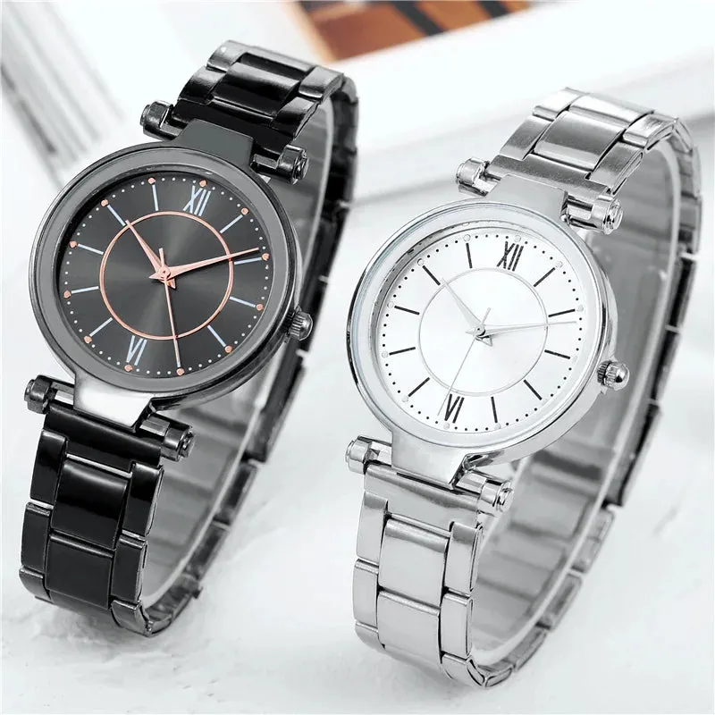 Luxury Rose Gold Stainless Steel Watches Female Classic Round Dial Quartz Watch Women Business Wristwatches Wrist Jewelry Reloj, Rose Quartz Watch for Women