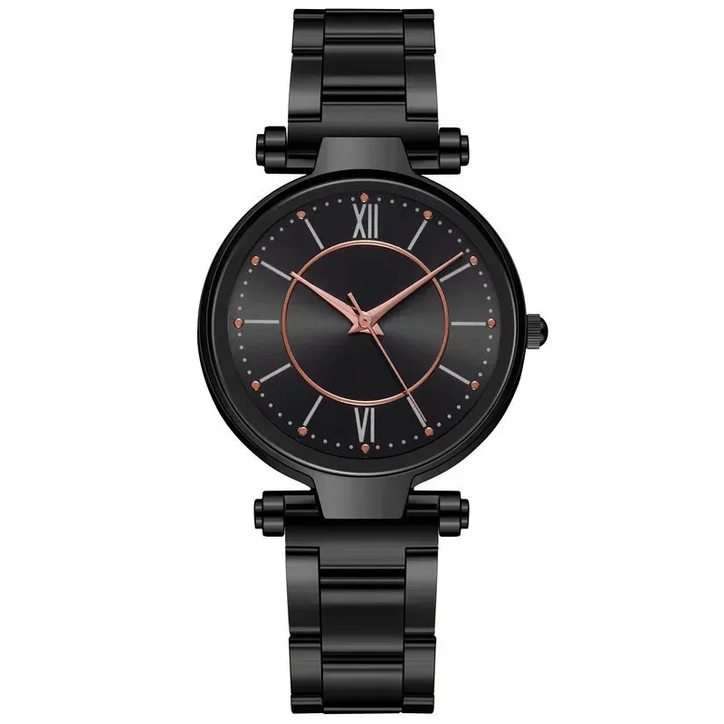 Luxury Rose Gold Stainless Steel Watches Female Classic Round Dial Quartz Watch Women Business Wristwatches Wrist Jewelry Reloj, Rose Quartz Watch for Women